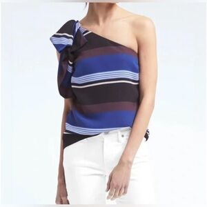Banana Republic Striped One Shoulder Bow Tank Top Sleeveless Blouse Sz 00 Petite